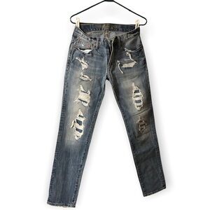 American Eagle Jeans Mens‎ Slim Straight Size 28 X 34 Blue Ripped Thrashed